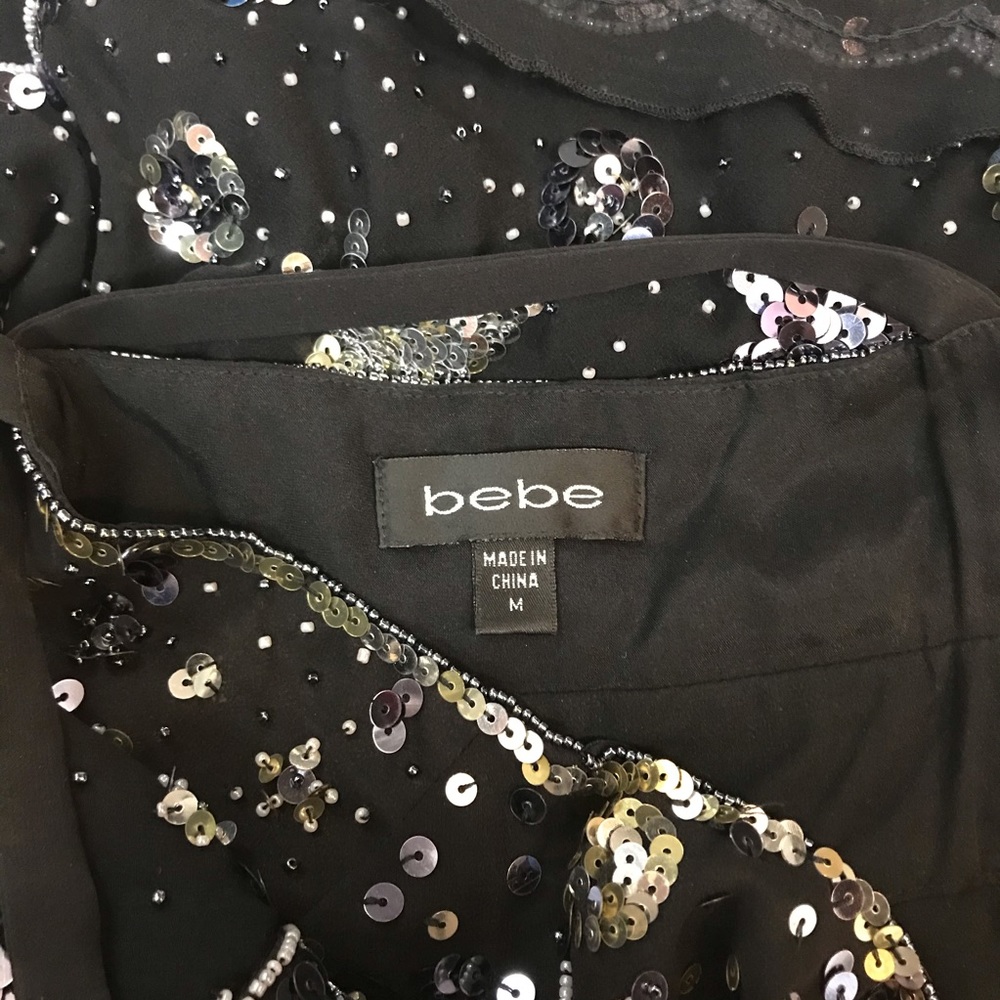 Bebe Beaded Sequin Embellished Silk Cami Tank Top - Picture 6 of 7
